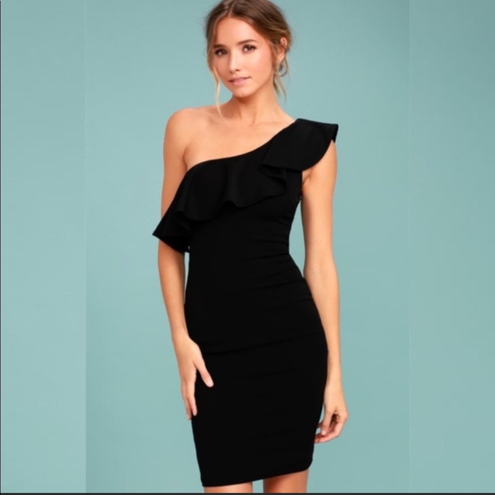 Lulu’s Black One Shoulder Ruffle Dress